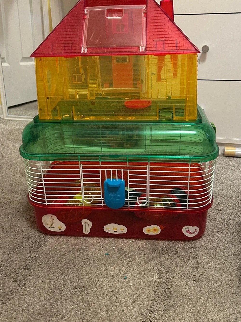 Multicolor Plastic Small Pet Cage - Red, Green, Yellow